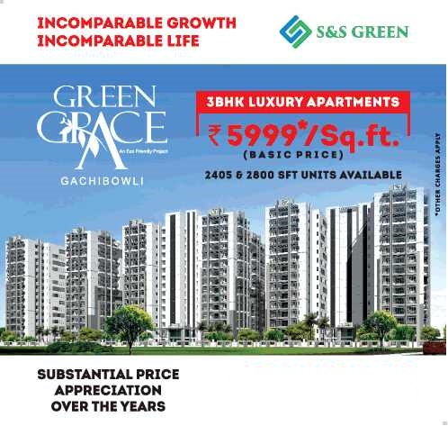 Book 3 bhk luxury apartments at Rs. 5999 per sq.ft. at S and S Green Grace in Hyderabad